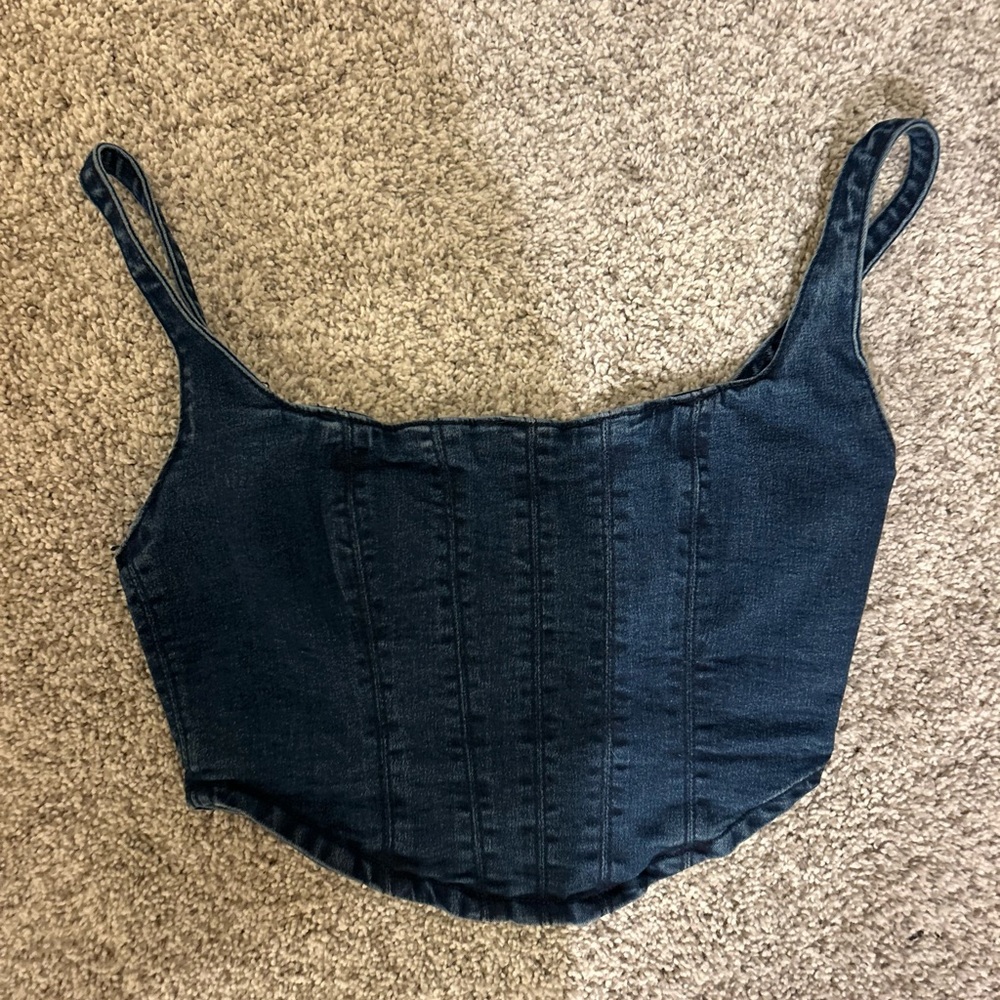 Zara Dark Blue Denim Crop Top